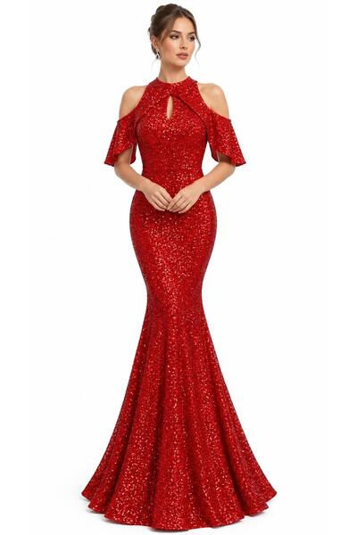 elissaa Halter yaka pul payet abiye elbise
