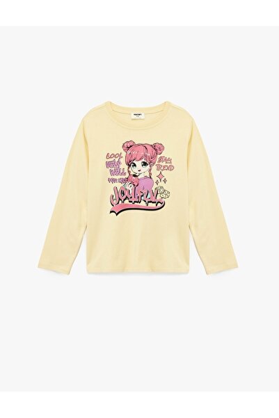 Koton Cotton Long Sleeve Crew Neck Printed T-Shirt