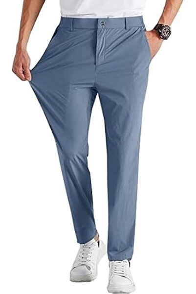 Runcati Mens Stretch Golf Pants Casual Slim Fit Dress Pants Elastic Waist Tap...