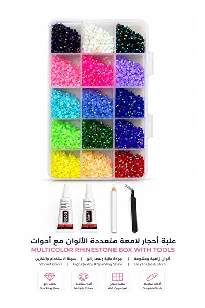 CYTHERIA 15 Colors Gemstone Beaded Craft Kit with 2 Types of Glue, Tweezers, ...