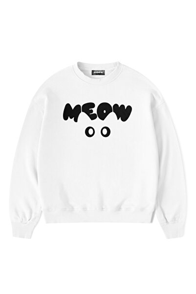 ROPE COUTURE Meow Printed Oversize Crew Neck Unisex Sweatshirt