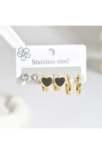 Peach Jewelry Σετ 3 σκουλαρικιών κρίκων, καθημερινού στυλ, με σχέδιο αστέρι, ...