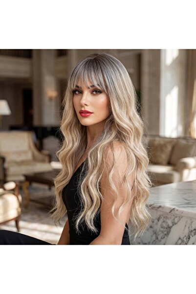 Nurdan Trend Peruk باروكة صناعية طويلة مموجة من الألياف - أشقر شامبانيا بلاتي...