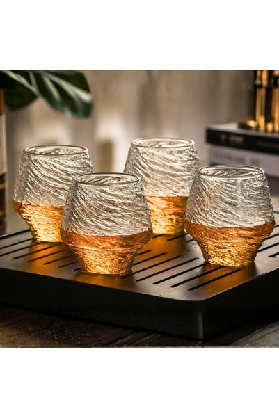 OEM Set de 4 pahare de whisky spiralate, 370 ml, sticlă transparentă, design ...