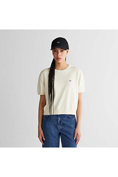 Gant Kadın Beyaz Regular Fit Bisiklet Yaka Kısa Kollu Triko