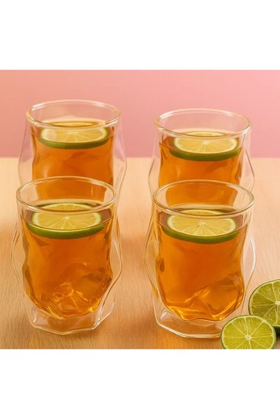 OEM Set de 4 pahare cu perete dublu, cu design răsucit, 200 ml, din sticlă tr...