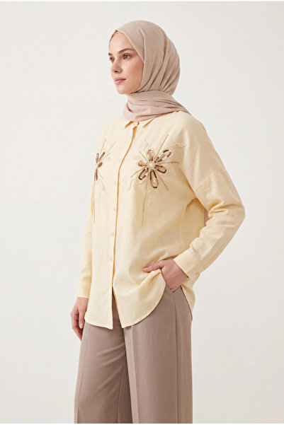 BURRASCA Beaded Embroidered Oversized Linen Shirt