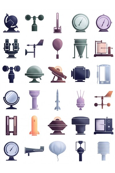 dekorif 30 Pcs Meteorological Observation Tools Sticker Set - Laptop, Notebook
