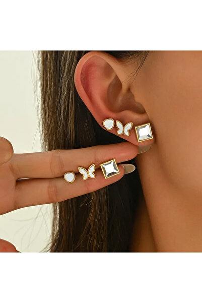 Peach Jewelry Κομψό Στυλ Απλό Σετ Σκουλαρικιών με Πεταλούδα, Κύβο και Καρδιά,...