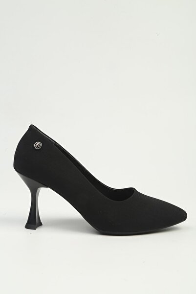 Pierre Cardin Black Satin Textured Pointed Toe Thin Heeled Shoes Pc-56068