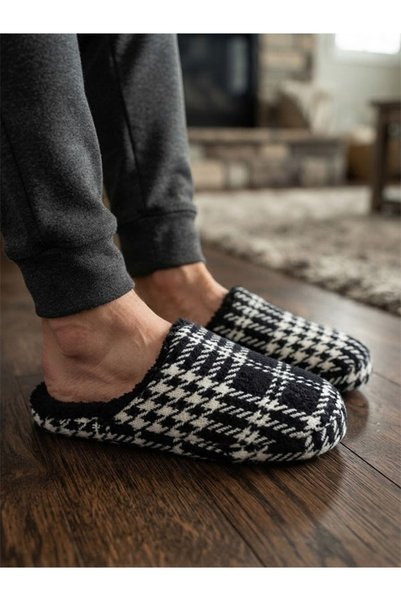 shoemio Papuci de casă pentru bărbați Rodney Black White