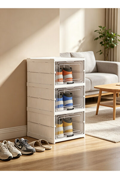 Generic Installation-free multi-layer shoe storage box - transparent visible ...
