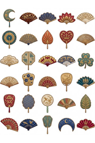 Dekorif 30 Adet İşlemeli İpek Yelpaze Sticker Seti - Ajanda, Laptop, Defter