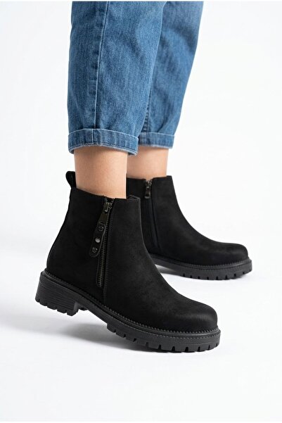 Gönbeler Women's Short Suede Boots with Zipper, Black, Non-Slip Sole, Stylish...