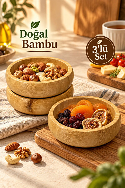 House Bird Natural Bamboo 3-Piece Snack Bowl Set Breakfast Snack Presentation...