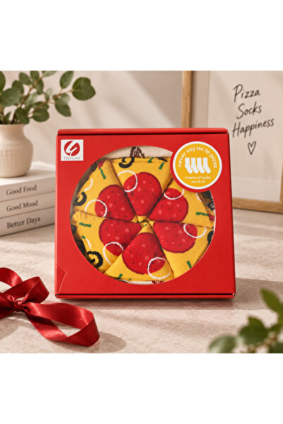 OEM Șosete pizza, set 4 perechi, colorate, cadou amuzant, în cutie tematică, mărime 36–41