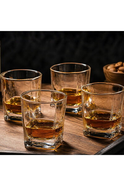 OEM Set de 4 pahare mari pătrate pentru whisky, 285 ml, sticlă transparentă, ...