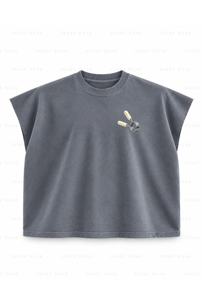 SVART WEAR Μπλουζάκι γυμναστικής χωρίς μανίκια με στάμπα αλτήρων - Ανθρακί
