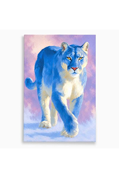 Luxcanva Tablou Canvas Leu Albastru 50x70 cm pe Sasiu Lemn Leu Animale Arta