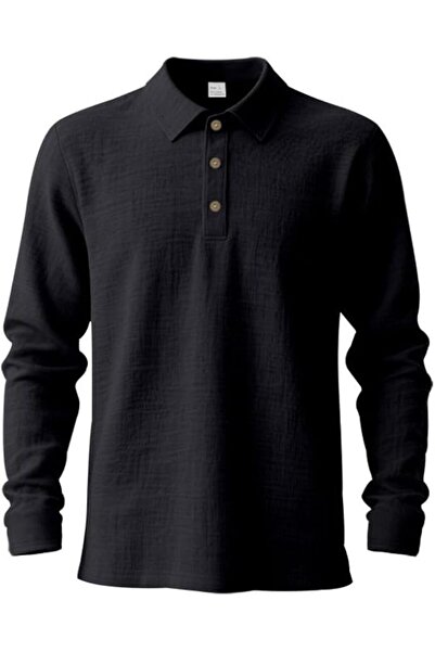 GENERAL Men’s Linen Shirts Long Sleeve Polo Shirt Casual Summer Classic T Shirts