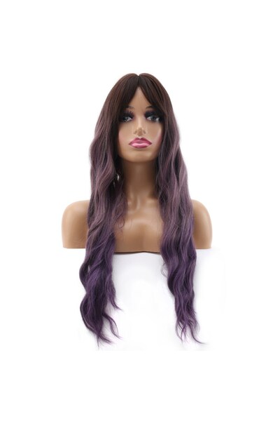 Nurdan Trend Peruk Long fiber synthetic wig with wavy bangs - black / plum purple ombre