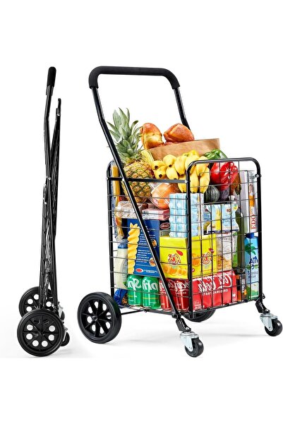Generic Heavy Duty Folding Shopping Cart with 360° Swivel Wheels, Large Colla...