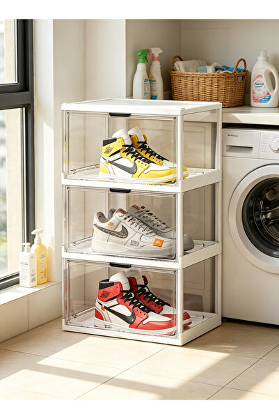 Generic Installation-free multi-layer shoe storage box - transparent visible ...