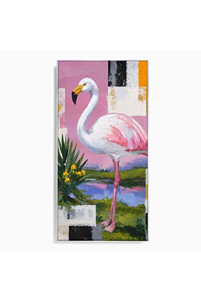 Luxcanva Tablou Canvas Flamingo Exotic 50x100 cm cu Rama Argintiu Flamingo Na...