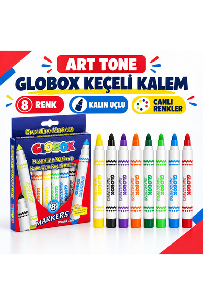 Art Tone Kalın Uçlu Keçeli Marker Boyama Kalemi Seti – 8 Canlı Renk Okul Resim Ofis Çizim Boyama İşaretleme
