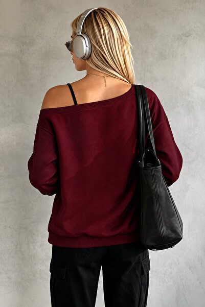 Keywest Women's Boat Neck Sweatshirt with Bow and Sleeve Strap Detail