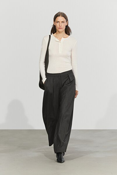 Massimo Dutti Yünlü ince çizgili geniş paça pantolon