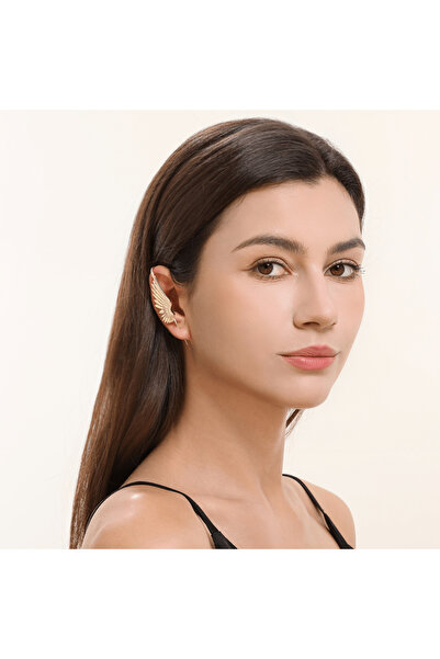 Kanat Melek Kanadı Figürlü Kıkırdak Küpe Ear Cuff - Antik Sarı
