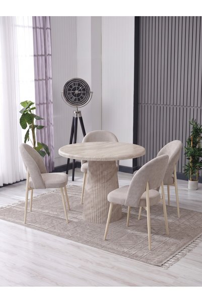 JoyMassa MERİ 90X90 BOHEM MASA-4 ADET AY AY SANDALYE / KALVE KUMAŞ-MEBRAN MASA
