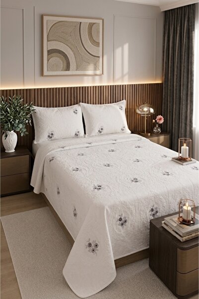 miar home perde tekstil Gardenlove Embroidered Chenille 3-Piece Double Bedspr...