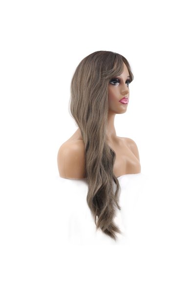 Nurdan Trend Peruk Long fiber synthetic wig with wavy bangs - ashy dark auburn