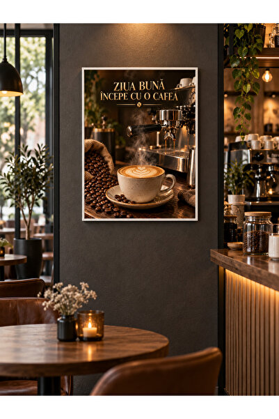 Miutic Print Studio Tablou decorativ pentru Coffee Shop „Ziua bună începe cu ...