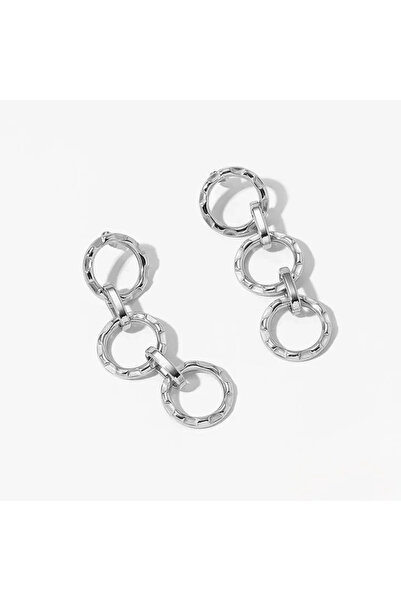 Peach Jewelry Ασημένια Μοντέρνα Κυκλικά Σκουλαρίκια με Σύνθετο Σχέδιο, από Αν...