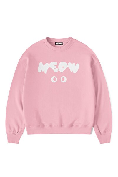 ROPE COUTURE Meow Printed Oversize Crew Neck Unisex Sweatshirt