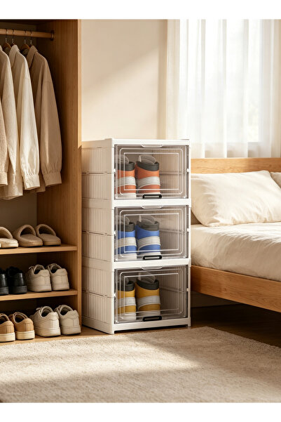 Generic Installation-free multi-layer shoe storage box - transparent visible ...
