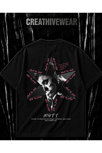Creathivedesign Motive Portre Unisex Oversize Siyah T-Shirt