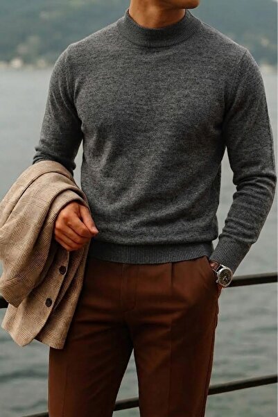 COMBİNE MİCHAİL Men's High-Neck Casual Smoked Knit Sweater