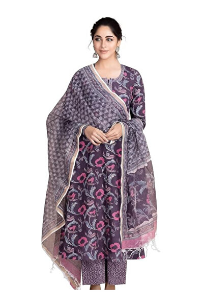MYSMAR Purple Viscose Rayon Kameez Salwar & Dupatta - VRN1015 | Purple-Size:3...