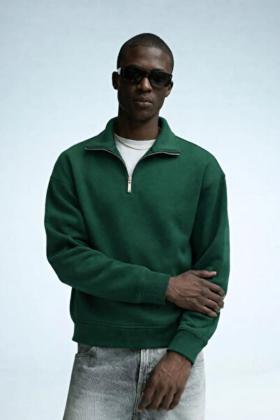 COMBİNE MİCHAİL Men's Winter Knitted Collar Khaki Sweatshirt