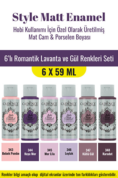 Cadence Boya 6X59ML Enamel Mat Cam Porselen Boyası - Romantik Lavanta ve Gül Renkleri Seti