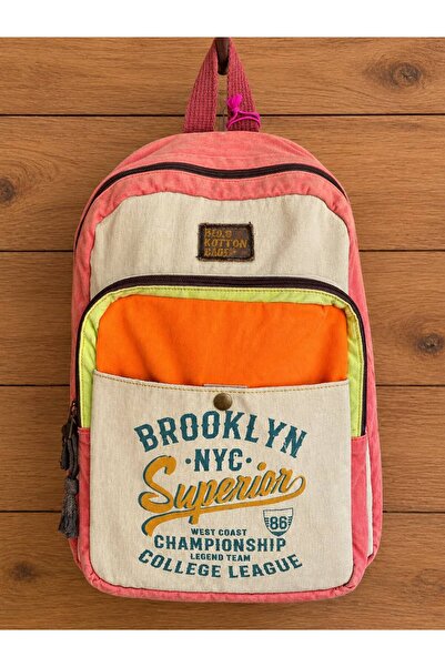 Old Cotton Matanza Vintage Brooklyn Yazılı Renkli Kanvas Sırt Çantası – Unise...