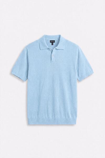 GIESTO de bază ™   Tricou tricotat albastru cu guler polo