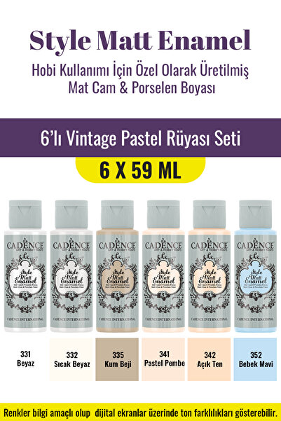 Cadence Boya 6X59ML Enamel Mat Cam Porselen Boyası - Vintage Pastel Rüyası Seti