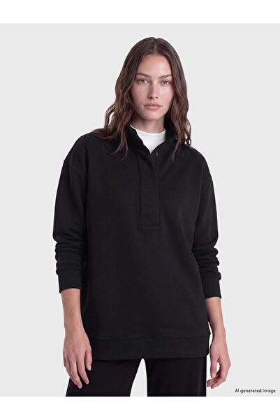 LC Waikiki Lcw Modest Black Soft Touch Oversized Women's Sweatshirt Tunic