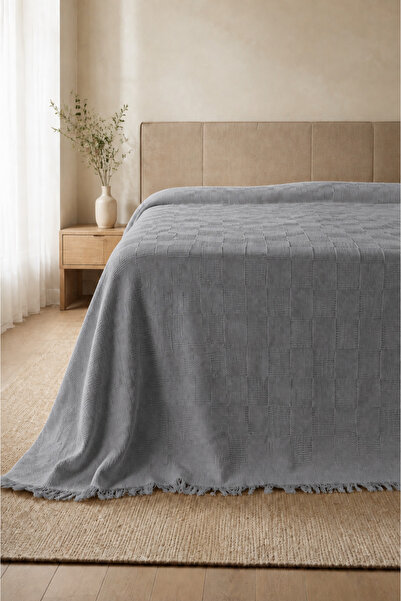 LUNGA VİTA %100 Pamuk Dokuma Pike Çift Kişilik 200x230 Dama Desenli Saçaklı P...