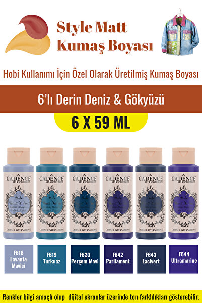 Cadence Boya 6X59ML Style Mat Kumaş Boyası - Derin Deniz & Gökyüzü Seti
